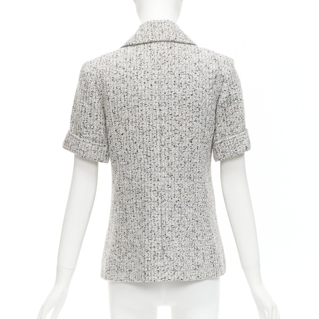 CHANEL 2016 Fantasy Tweed silver CC buttons cuffed sleeves jacket FR36 S