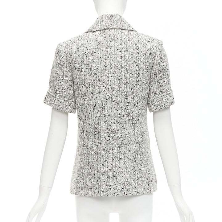 CHANEL 2016 Fantasy Tweed silver CC buttons cuffed sleeves jacket FR36 S
