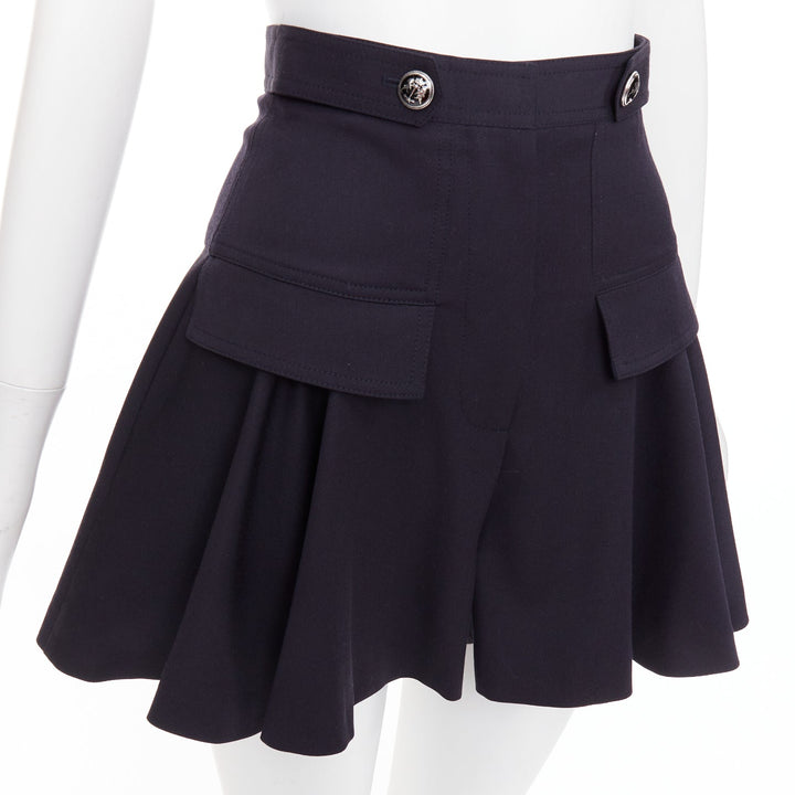 ALEXANDER MCQUEEN 2018 Cargo navy wool silk lined button side skorts IT36 XXS