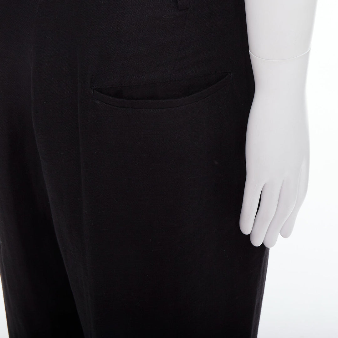 YOHJI YAMAMOTO black hemp cotton tapered back pockets wide pants JP4 XL