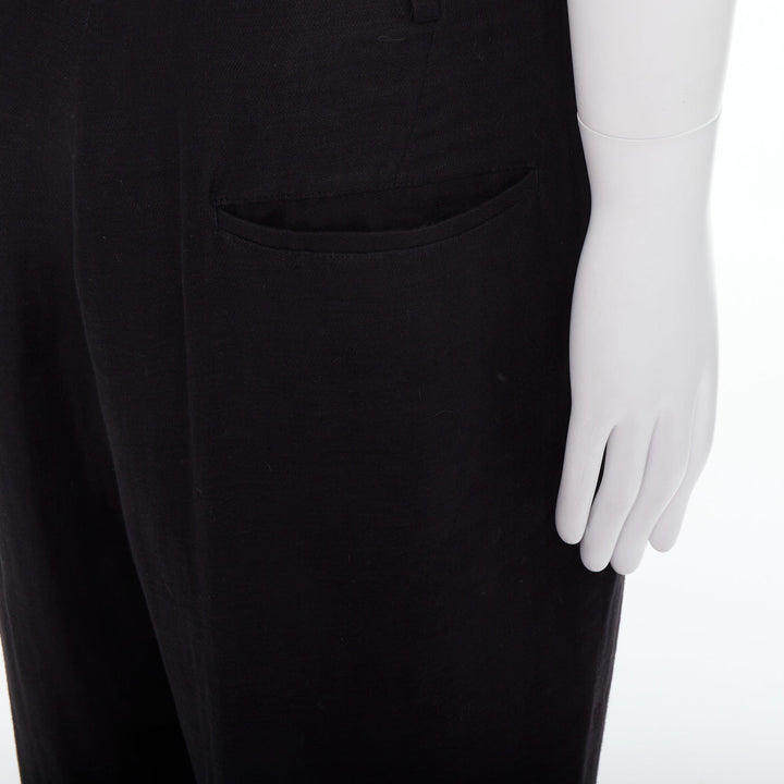YOHJI YAMAMOTO black hemp cotton tapered back pockets wide pants JP4 XL
