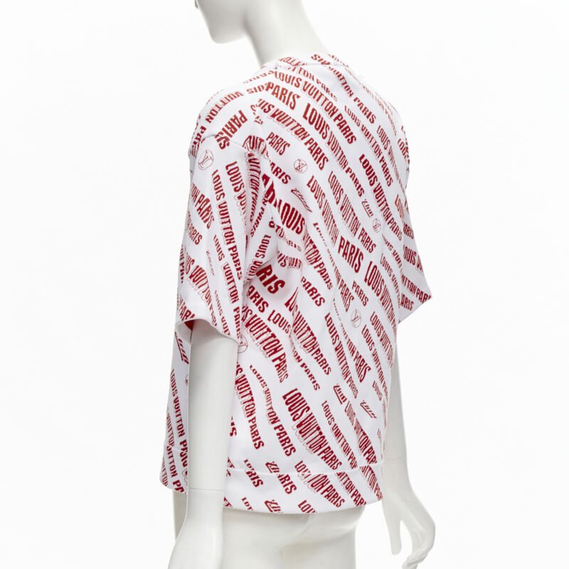 LOUIS VUITTON FORNASETTI 2021 Statue white red logo jacquard boxy knit top S