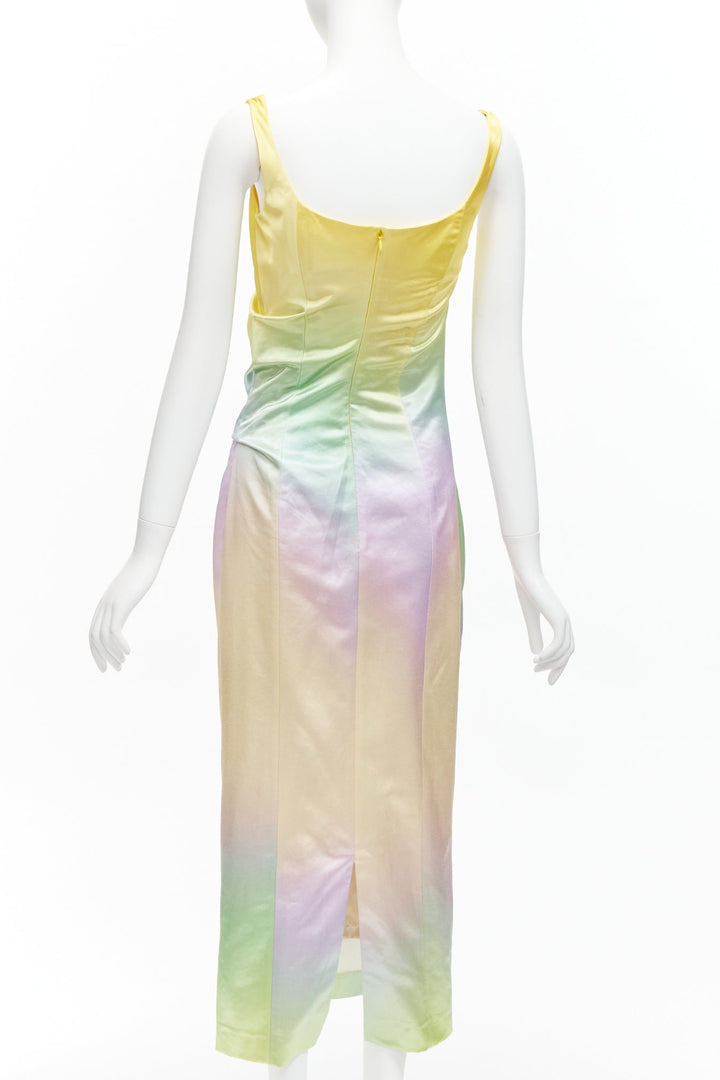 MERYLL ROGGE 2021 Runway pastel rainbow ombre rainbow draped side dress FR36 S