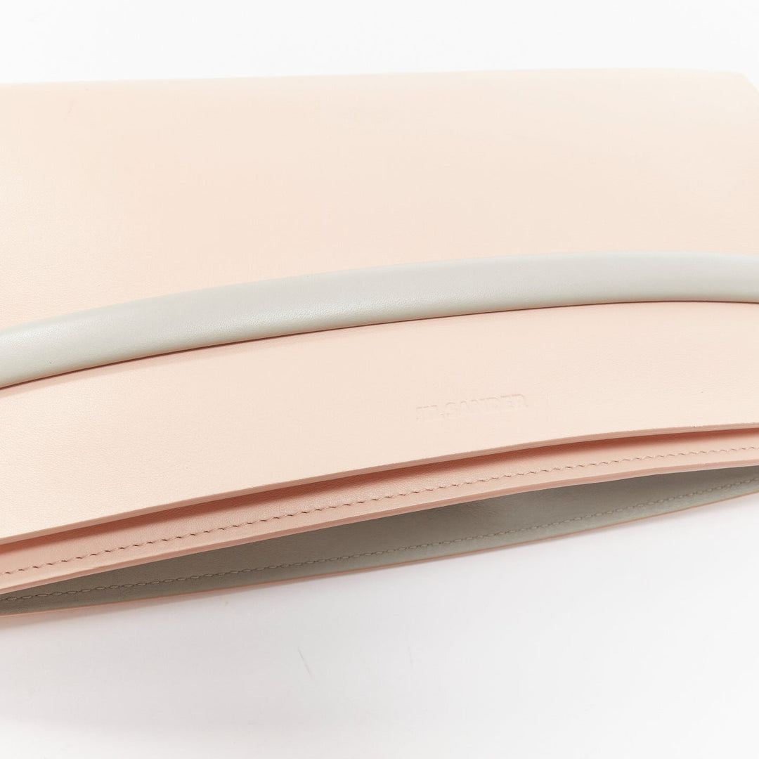 JIL SANDER pink grey smooth leather loop through envelope long clutch bag