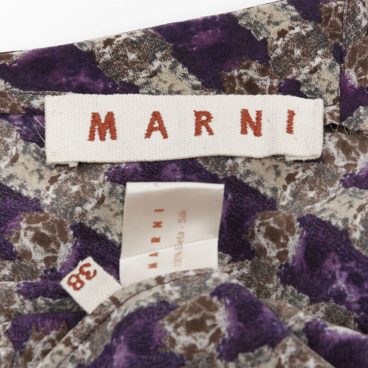 MARNI purple jewel print tier ruffle waist sheath dress IT38 XS