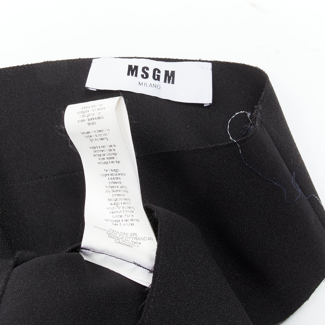 MSGM black structured ruffles V neck logo zip mini dress IT40 S