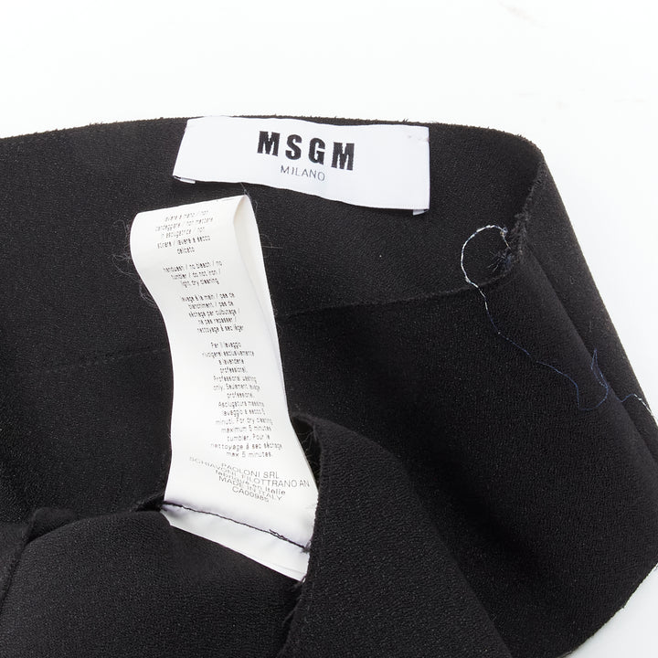 MSGM black structured ruffles V neck logo zip mini dress IT40 S