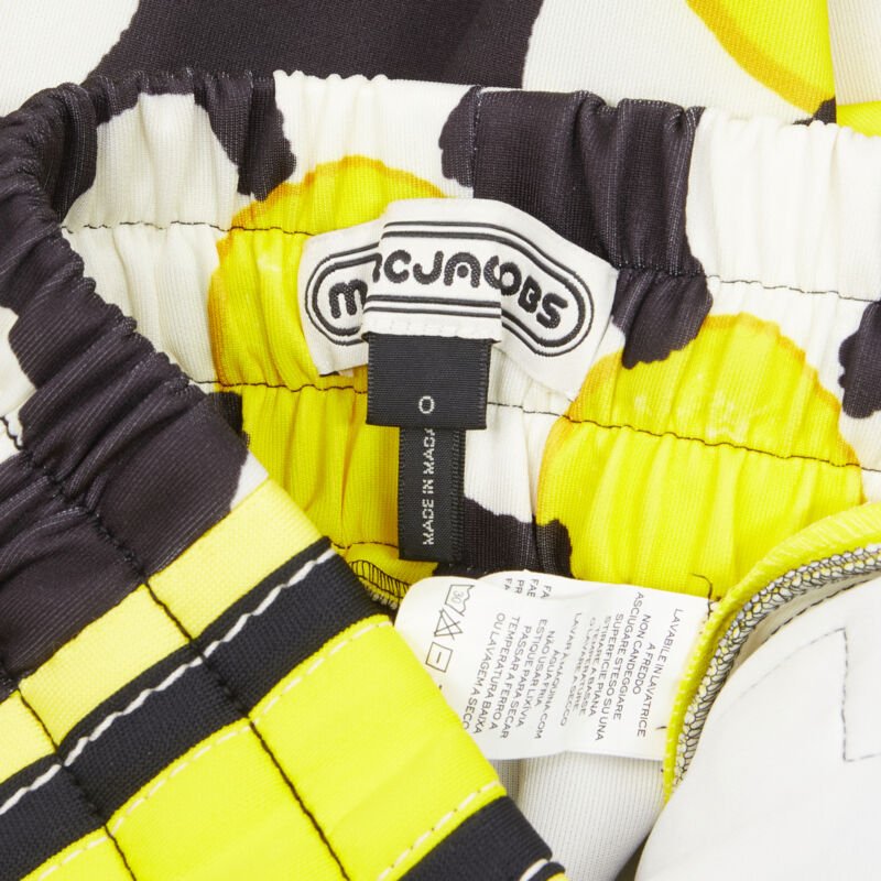 MARC JACOBS Daisy black white yellow side trim wide leg track pants US0 XS