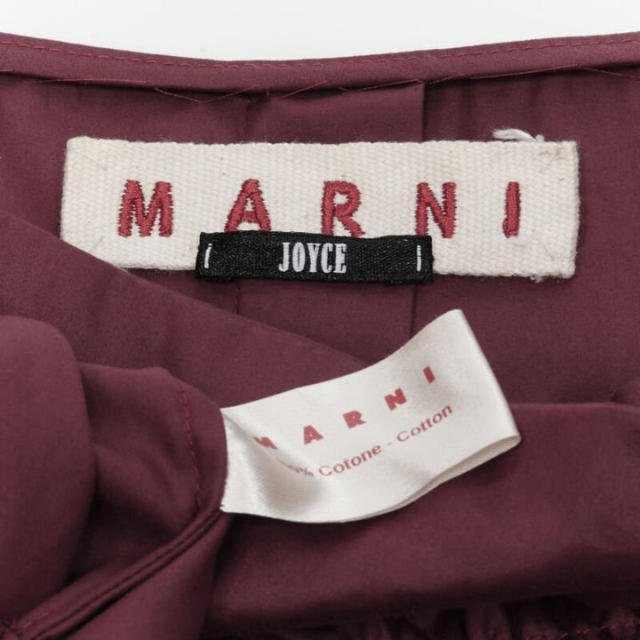 MARNI burgundy red cotton elasticated ruched cap sleeve boxy top IT38 XS