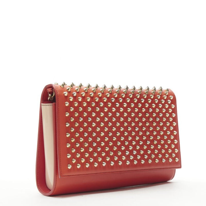 CHRISTIAN LOUBOUTIN Paloma red gold spike stud pink shoulder chain clutch bag
