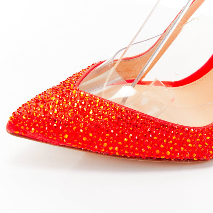 GIANVITO ROSSI red strass crystal encrusted clear PVC slingback pump EU37.5