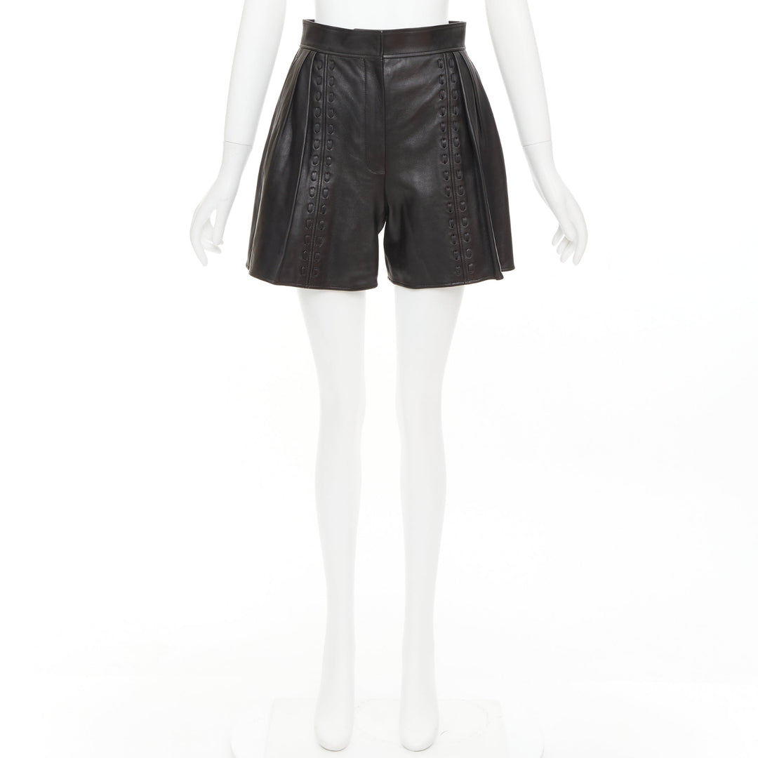 ALEXANDER MCQUEEN Sarah Burton 2021 black leather overstitch mini shorts IT38 XS