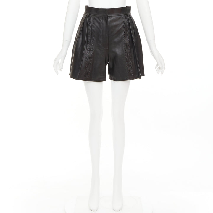 ALEXANDER MCQUEEN Sarah Burton 2021 black leather overstitch mini shorts IT38 XS