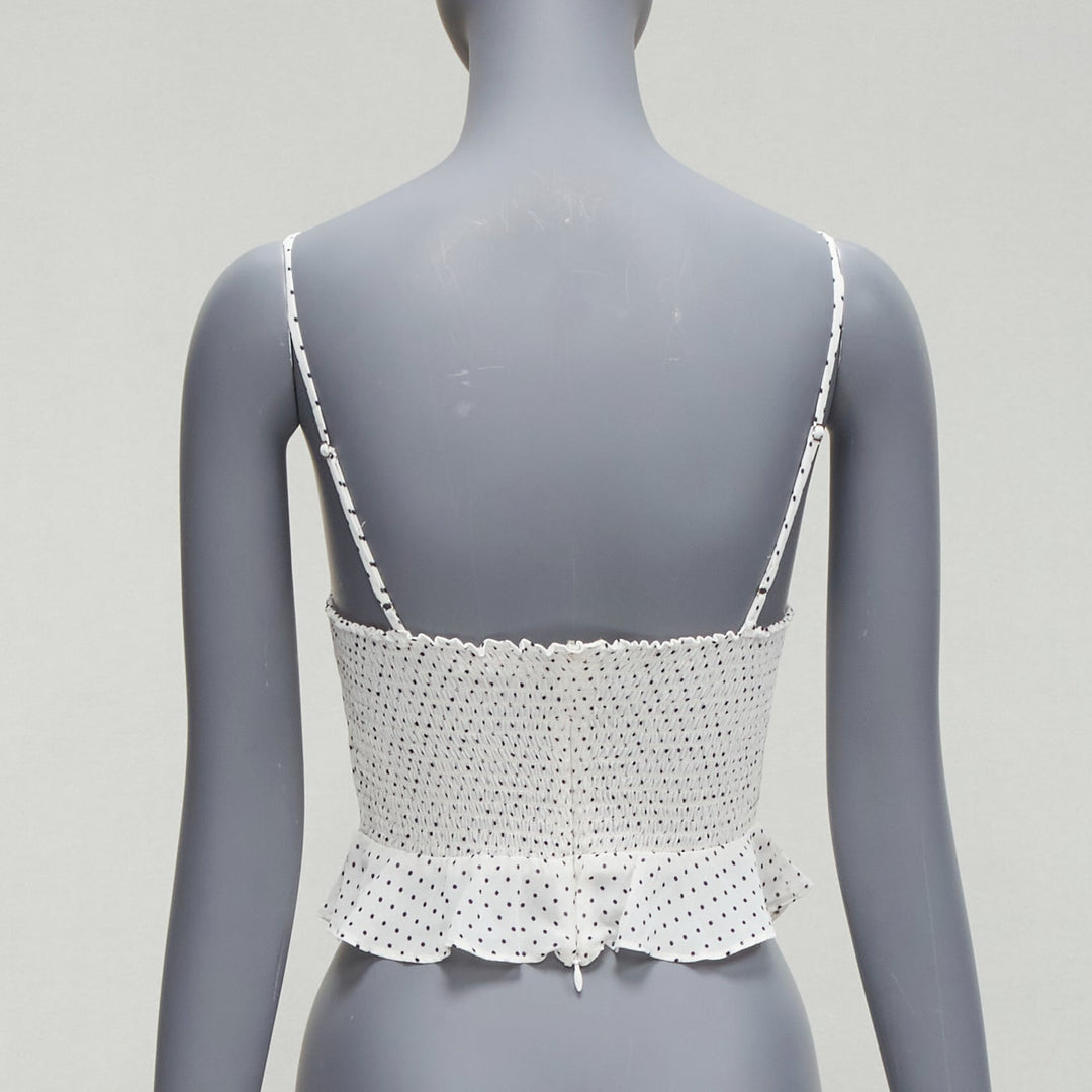 REFORMATION Hall white polka dot V neck retro ruched tank top US0 XS