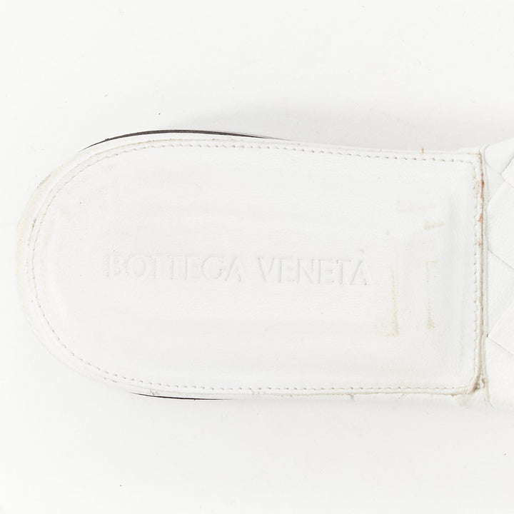 BOTTEGA VENETA Lido white intrecciato woven leather square toe slippers EU37