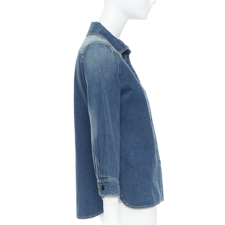 CHLOE blue washed denim cotton cropped sleeve over shirt FR38 M