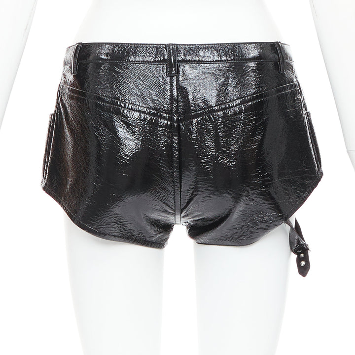 COURREGES black high shine vinyl leg harness cut out boy shorts FR38 M
