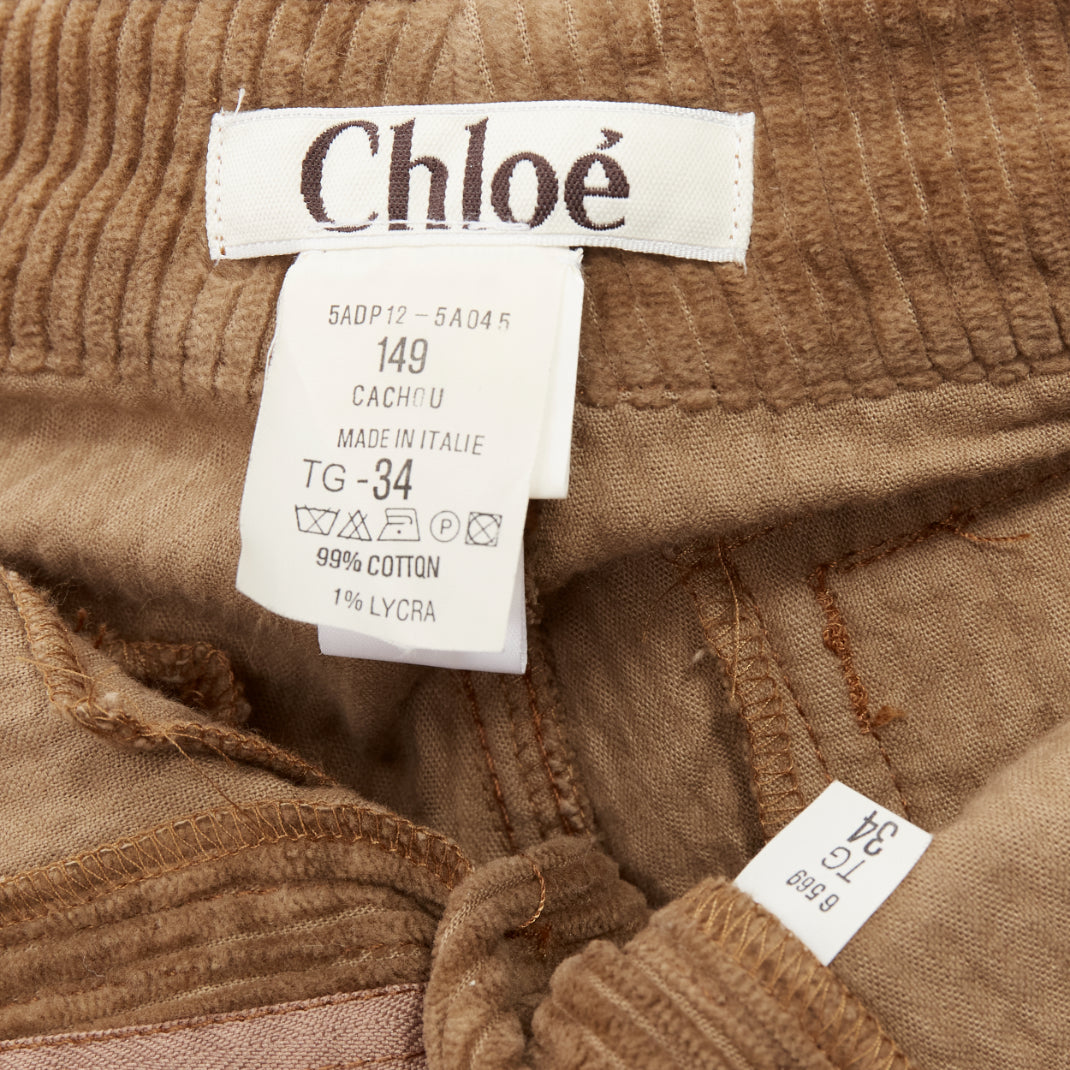 CHLOE brown cotton corduroy low waist flared pants FR34 XS