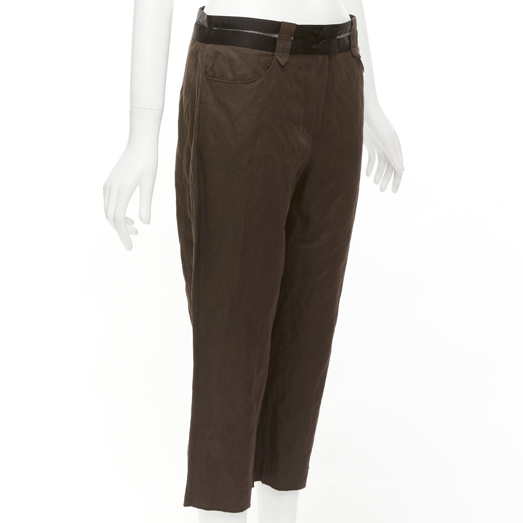 LANVIN 2005 dark brown black cotton blend sheer waistband crop pants FR40 L