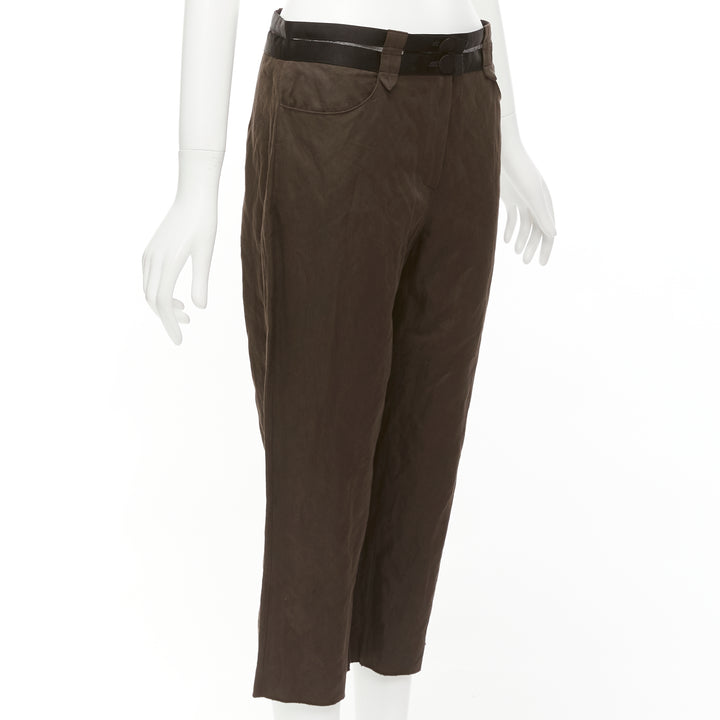 LANVIN 2005 dark brown black cotton blend sheer waistband crop pants FR40 L