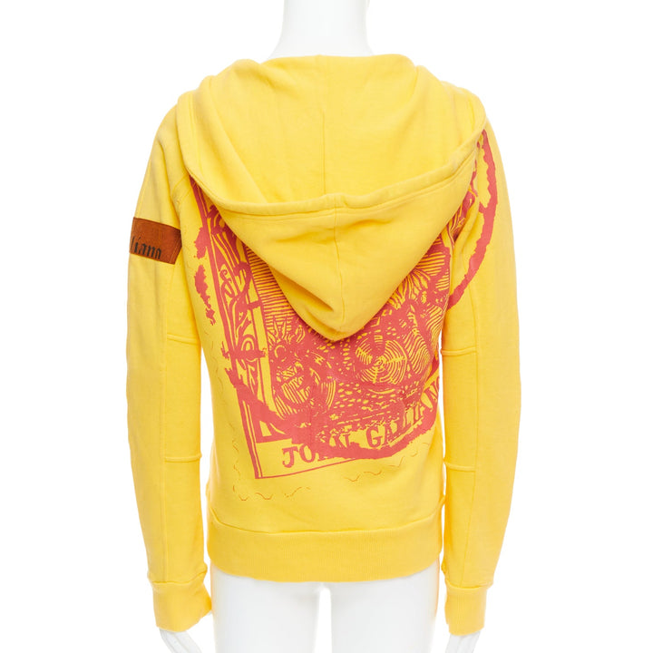JOHN GALLIANO yellow cotton red logo print back raglan hoodie L