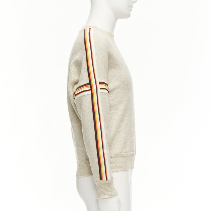 ISABEL MARANT Nelson grey melange cotton striped trim sweatshirt S