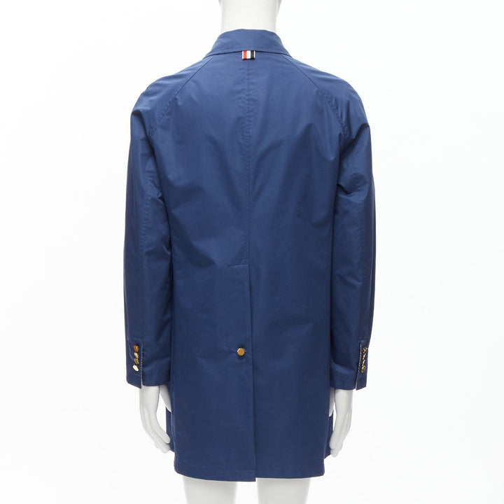 THOM BROWNE Reversible navy blue  classic check gold buttons overcoat JP2 M