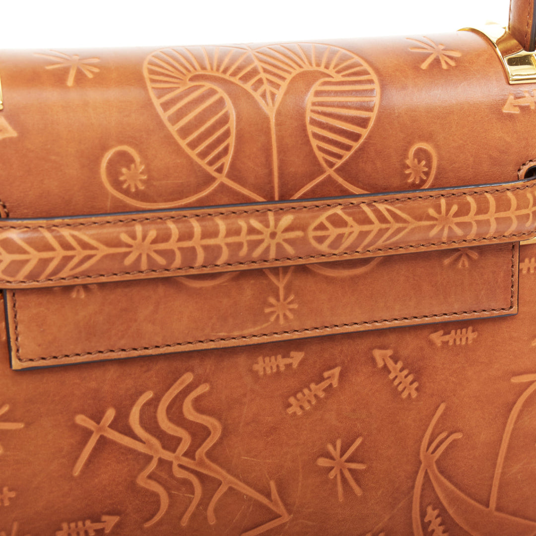 VALENTINO 2017 Santeria My Rockstud brown embossed top handle satchel bag