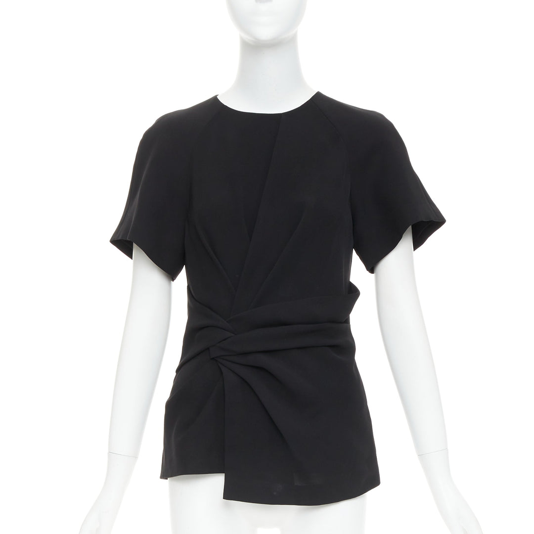 ALEXANDER WANG black drape knot front raglan crew neck top US2 S