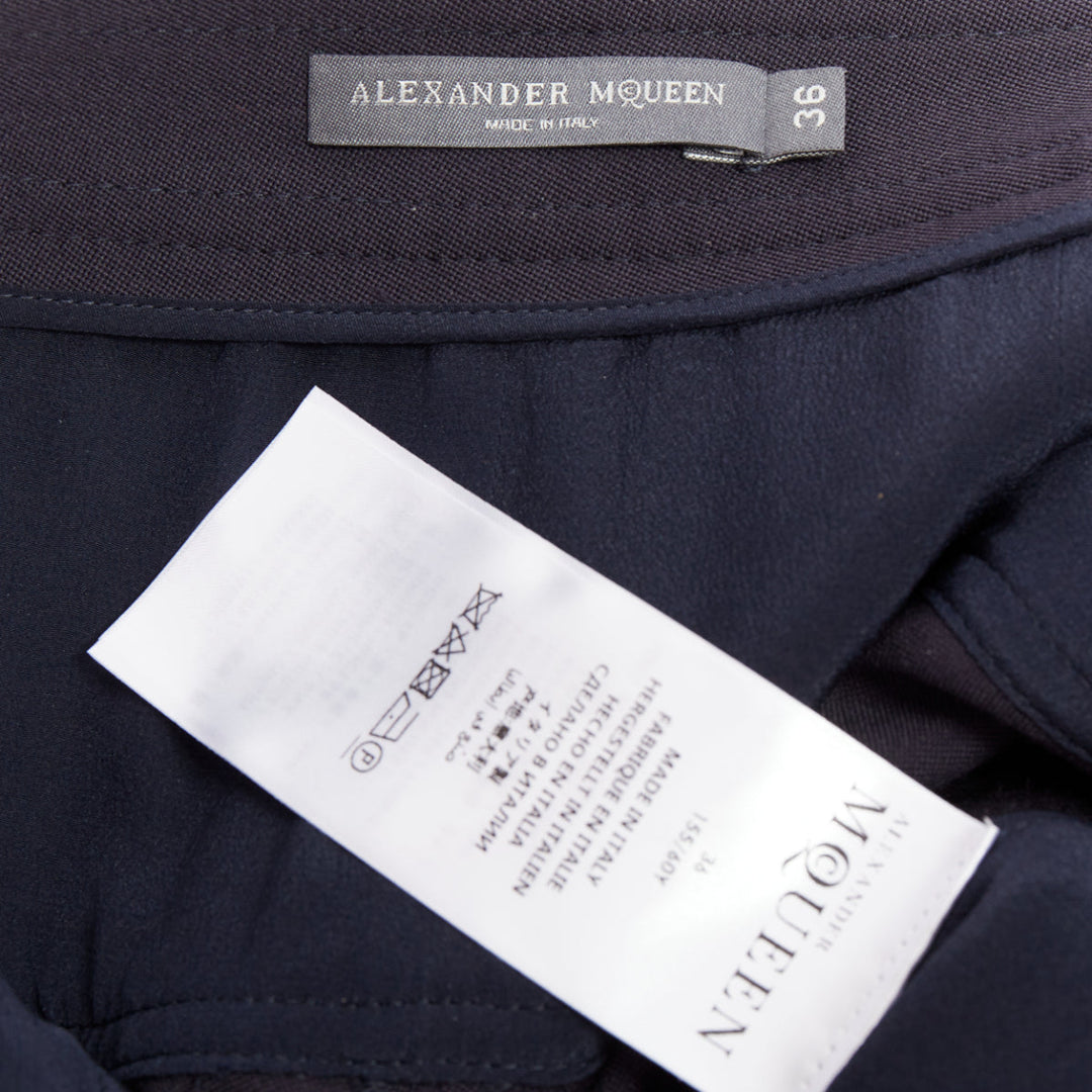 ALEXANDER MCQUEEN 2018 Cargo navy wool silk lined button side skorts IT36 XXS