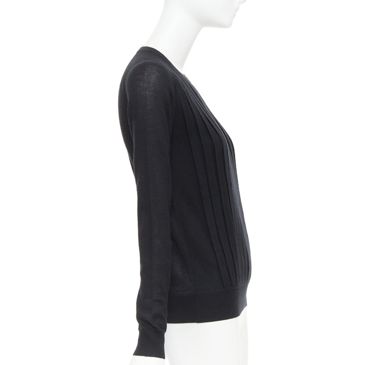 HERMES 100% cashmere black accordion pleated front raglan sweater FR34 XS