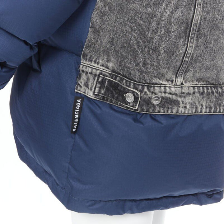 BALENCIAGA 2018 Layering blue grey denim oversized puffer jacket XS