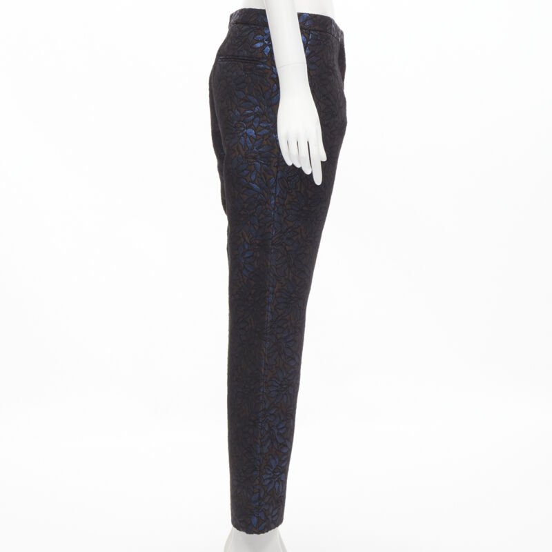 MARNI metallic blue brown floral jacquard wide leg trousers pants IT42 M