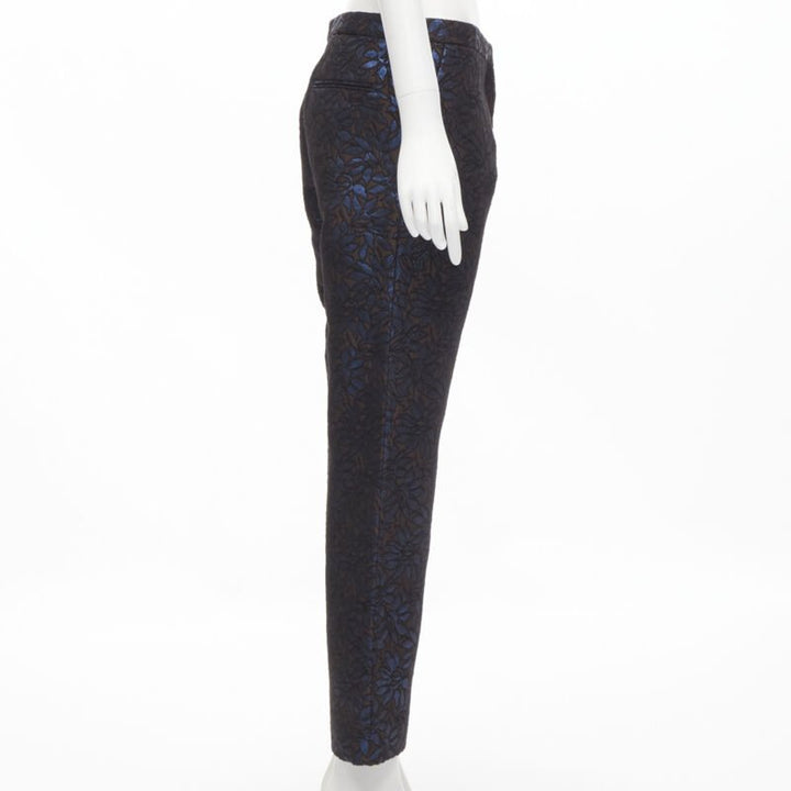 MARNI metallic blue brown floral jacquard wide leg trousers pants IT42 M