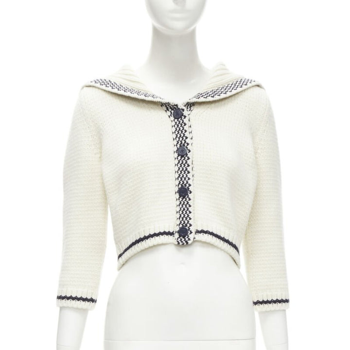 CHRISTIAN DIOR 2021 Mariniere wool cashmere beige sailor collar cardigan FR34 XS