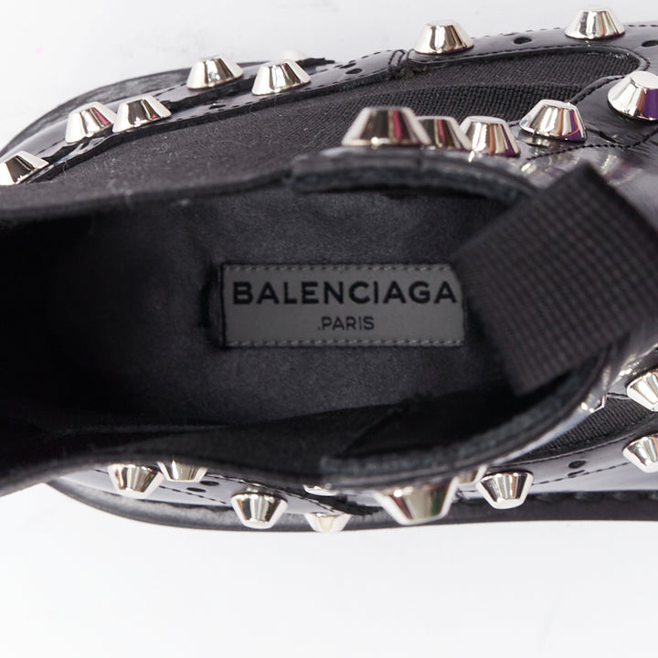 BALENCIAGA black silver studded brogue chelsea ankle boots EU38