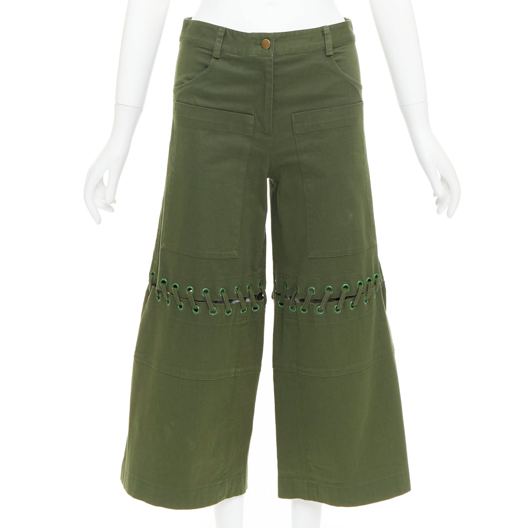 ROSIE ASSOULIN green eyelet lace weaved knee culotte pants US2 S