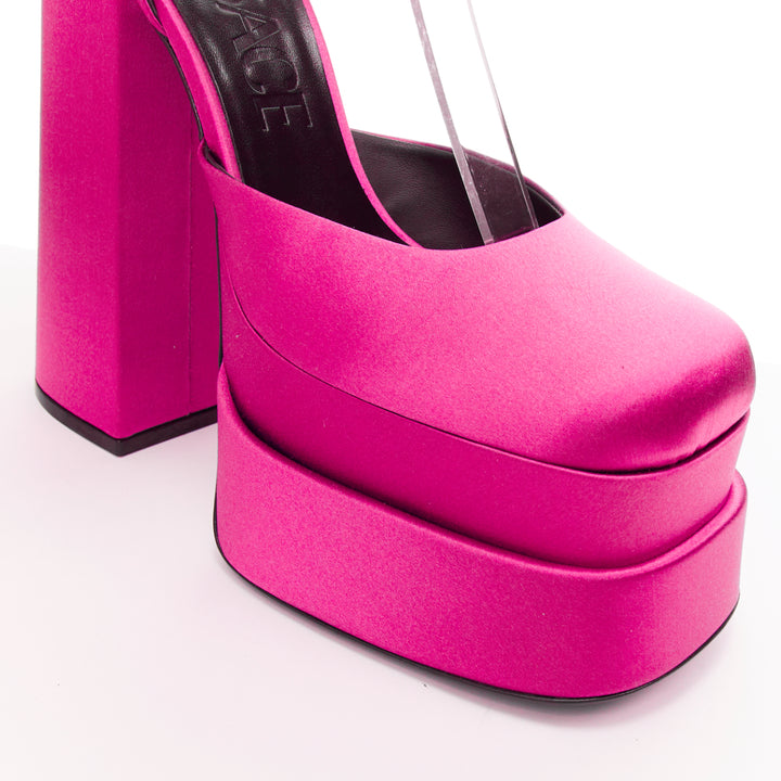 VERSACE Runway Aevitas 155 pink satin gold crystal Medusa double platform EU40