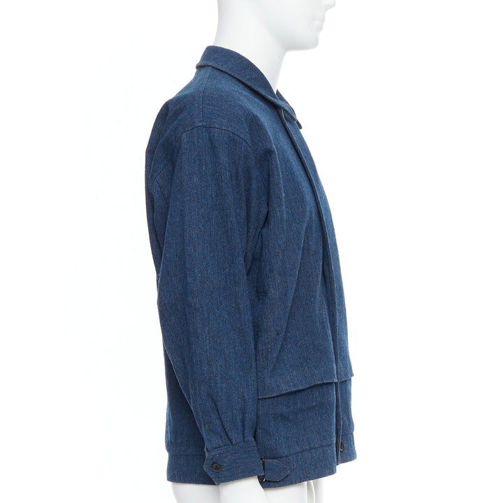 YOHJI YAMAMOTO Y's blue wool cotton blend minimal zip bomber jacket