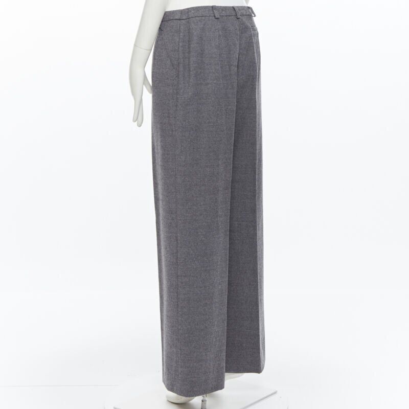 SPORTMAX grey virgin wool blend concealed front pocket wide leg pants US12 29"