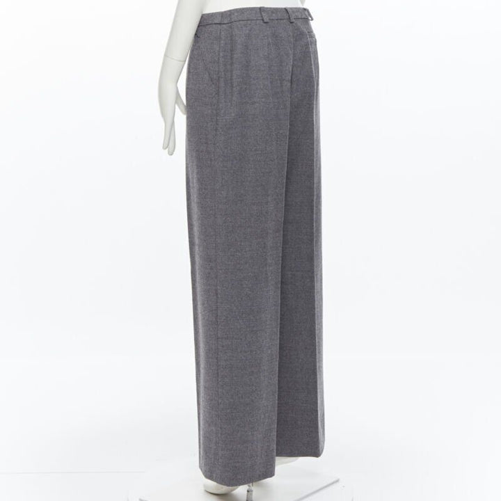SPORTMAX grey virgin wool blend concealed front pocket wide leg pants US12 29"