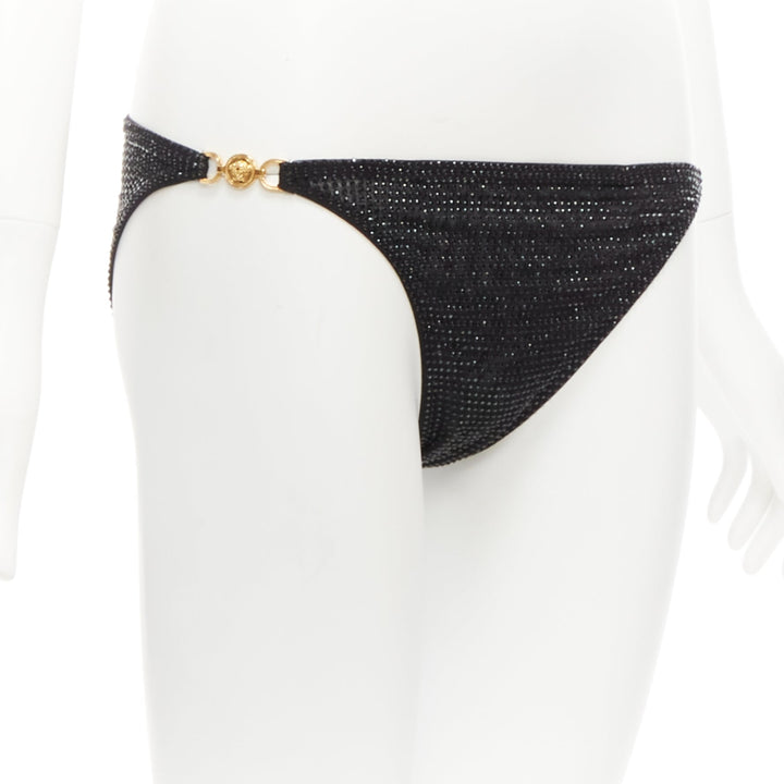 VERSACE 2019 black crystal embellished gold Medusa bikini bottom Sz.1 S
