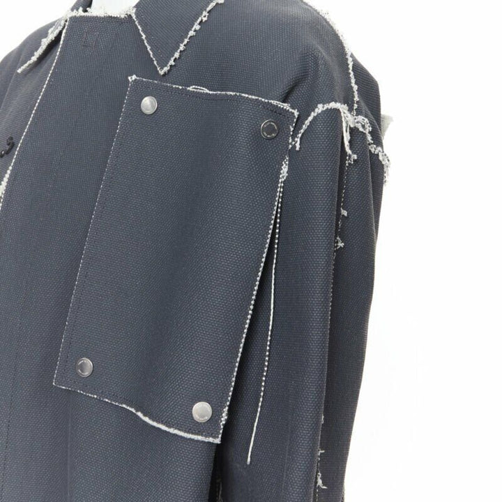 OFF WHITE VIRGIL ABLOH grey coated heavy canvas frayed edge snap panel coat XS