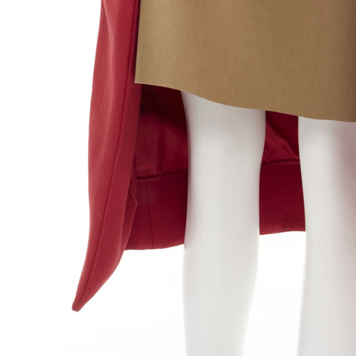MARNI red wool brown silk lining curved hem midi skirt IT40 S