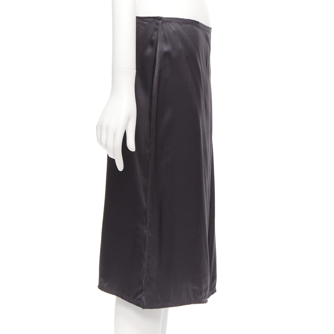 LANVIN 2004 100% silk grey raw edge fabric button low waist midi skirt  FR38 M