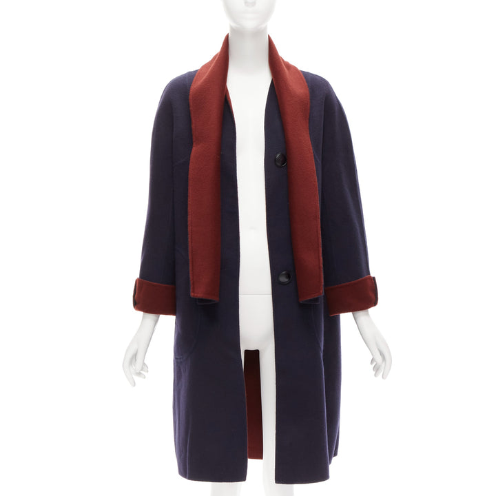 LORO PIANA 100% double faced cashmere burgundy navy Reversible coat IT44 L