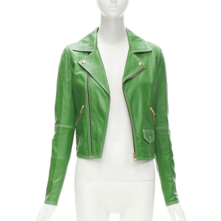 LOEWE JW ANDERSON kelly green leather moto biker jacket S