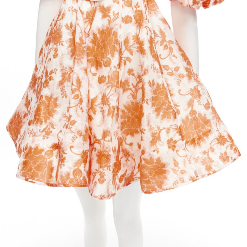 ZIMMERMANN 2022 Runway Postcard orange floral linen seashell belt dress AUS0 XS