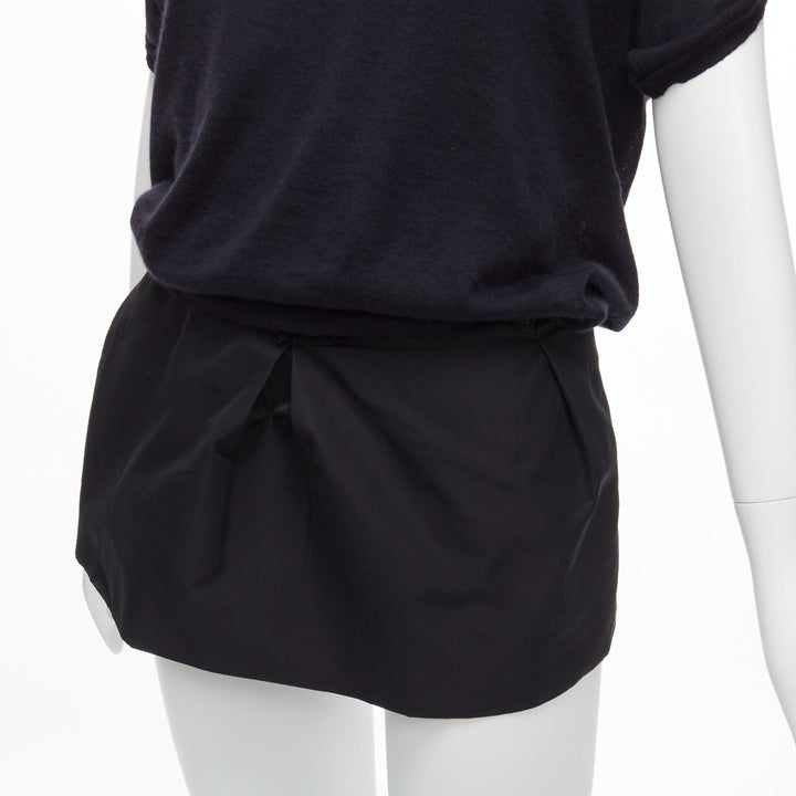 LANVIN 2009 100% cashmere silk contrast black layered tunic top FR34 XS