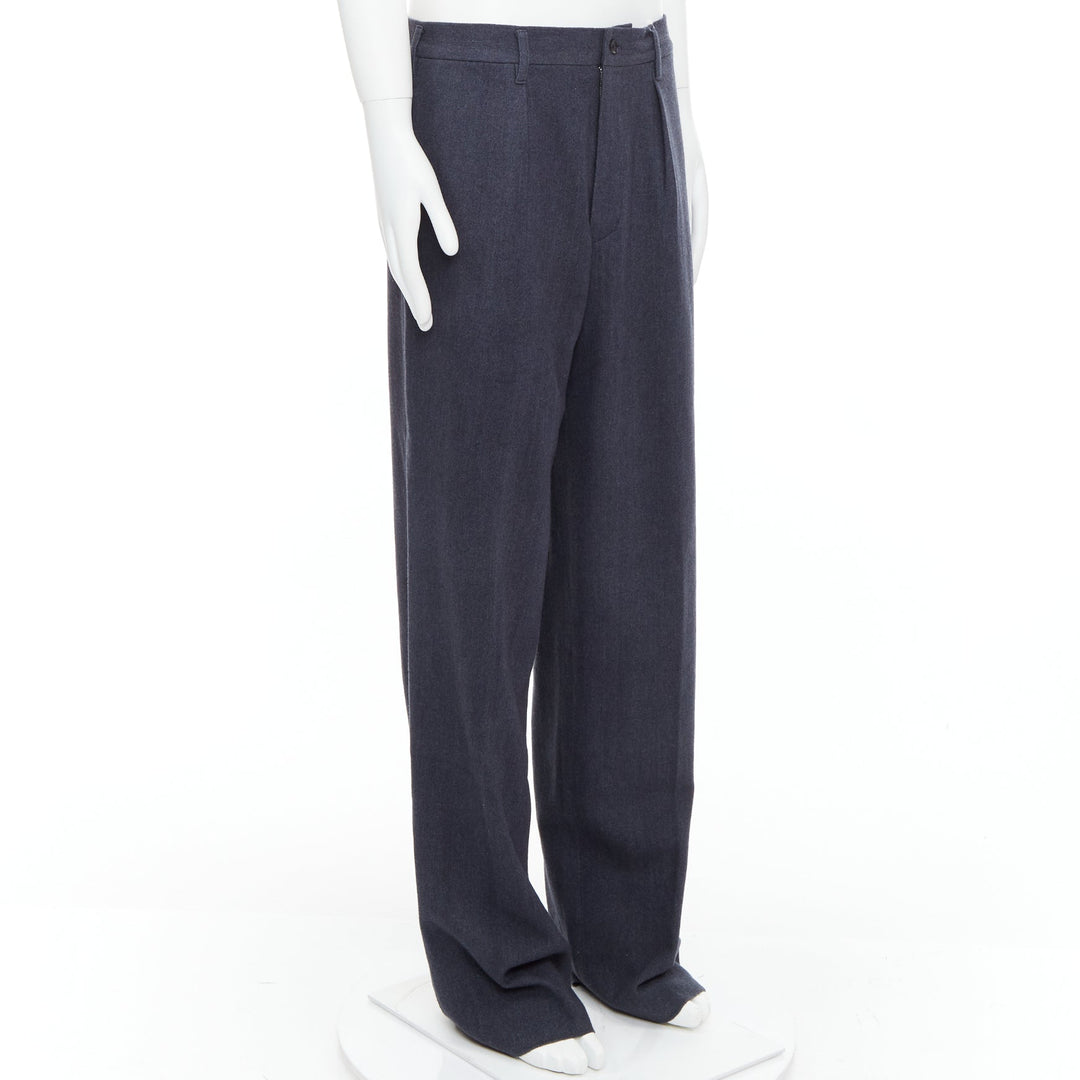 YOHJI YAMAMOTO Y's greyish blue wool blend pleated tapered pants JP4 XL